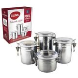 Kit conjunto potes hermeticos em inox porta mantimentos alimentos canister com 4 pecas luxo - Gimp
