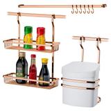 Kit Cook Home Suspenso Lixeira + Prateleira Dupla com Barra 45cm Cobre - Future