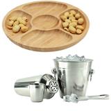 Kit Coqueteleira Balde para Gelo Inox Pegador e Petisqueira Bambu 20cm - Wincy