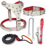 Kit Couro Top Rubber Pitbull Peitoral Coleira Guia Enforcador Brinquedo - Outpet