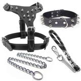 Kit Couro Top Rubber Pitbull Peitoral Coleira Guia Enforcador - Outpet