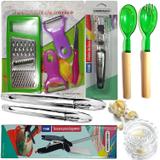 Kit Cozinha Completo Faca Ralador Tesoura Pegador Amolador