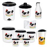 Kit Cozinha Completo Galinha com Jarra, Garrafa Agua, Lixinhos e Pote Mantimentos injetemp