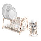 Kit Cozinha Escorredor de Louça Duplo e Porta Talheres Rose - Arthi