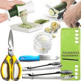 Kit Cozinha Ralador Tesoura Faca Pegador Descascador Espiral