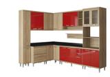 Kit Cozinha Sicília Modulada 10 Peças 5803-S2T com Vidro Miniboreal e Tampo MDP - Argila/Vermelho - Multimóveis