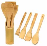 Kit Culinário 4 Colher De Bambu (pau) com Suporte - Daterra