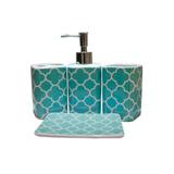 Kit de Acessórios para Banheiro em Cerâmica com 4 Peças Azul E Branco - Casanova