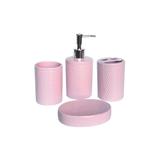 Kit de Acessórios para Banheiro em Cerâmica com 4 Peças Rosa - Casanova