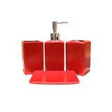 Kit de Acessórios para Banheiro em Cerâmica com 4 Peças Vermelho - Casanova