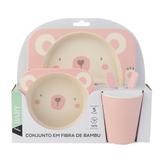 Kit de Alimentação Fibra de Bambu Rosa com 5 Peças - A/BABY