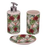 Kit de banheiro de ceramica estampado 3 pcs 7cm x 7cm x 16c - Btc decor