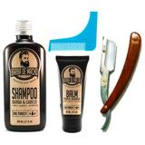 Kit de Barba Shampoo Balm Navalha e Alinhador de Barba - Barba de macho