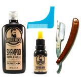 Kit de Barba Shampoo Óleo Navalha e Alinhador de Barba - Barba de macho