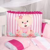 Kit de Berço Menina Rosa Ursinha Floral Padrão Americano / Nacional 9 Peças - Nicoli ferri