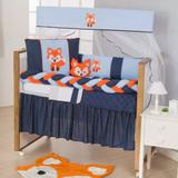 Kit de Berço Protetores Raposinha 11pçs Laranja e Azul Bebe Menino Com Saia de Berço - Doce lar enxovais
