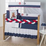 Kit de Berço Trança Urso Marinheiro Ancora 10pçs Azul Marinho Vermelho - Doce lar enxovais