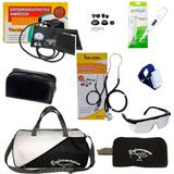 Kit de Enfermagem com bolsa e Necessaire Preta Estetoscópio e Esfigmo Preto - Premium