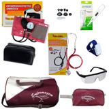 Kit de Enfermagem com bolsa e Necessaire Vinho Estetoscópio e Esfigmo Vinho - Premium