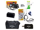 Kit de enfermagem Preto com aparelho de pressão estetoscópio Duplo Premium + Bolsa necessaire e acessórios