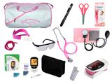 Kit de Enfermagem Super Luxo com Aparelho de Pressão Rosa Premium c/ Bolsa Branca