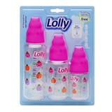 Kit de Mamadeira Zoo 240ml, 150ml e 80ml com bico de silicone R para líquidos ralos, acompanhadas de tampa e rosca na co - Lolly (lolni)