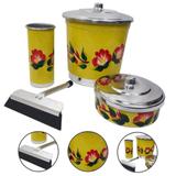 Kit de Pia Amarelo Cozinha Lixeira Detergente Sabão com Rodo - Alumínio extra forte