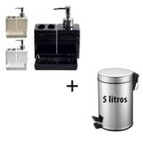 Kit de porcelana para banheiro 3 pecas + lixeira inox 5 Litros - Art house