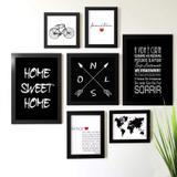 Kit de Quadros Decorativos 7 Peças Amor Família Home Sweet Home Los Quadros Preto