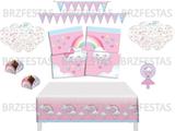 Kit Decoração de Festa Chuva de Amor * Painel + Toalha de mesa + Faixa + 25 Balões + 40 Forminhas doces + Vela - Festcolor