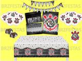 Kit Decoração de Festa Corinthians * Painel + Toalha de mesa + Faixa + 25 Balões + 40 Forminhas doces + Vela - Festcolor