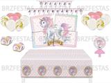 Kit Decoração de Festa do Unicórnio * Painel + Toalha de mesa + Faixa + 25 Balões + 40 Forminhas doces + Vela - Festcolor