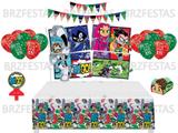 Kit Decoração de Festa Jovens Titãs * Painel + Toalha mesa + Faixa + 25 Balões + 40 Forminhas + Vela - Festcolor