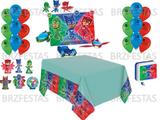 Kit Decoração de Festa PJ Masks * Painel + 25 Balões + Toalha de mesa + 06 Display de Mesa + Vela - Regina