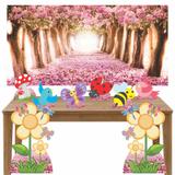 Kit decoração de festa totem 8pçs+painel - Jardim Encantado - Inove adesivos