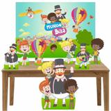 Kit decoração de festa totem display 7pçs+painel- Mundo Bita - Inove adesivos