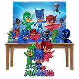 Kit decoração de festa totem display 7pçs+painel- PJ Mask - Inove adesivos