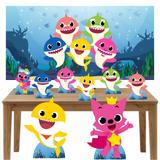 Kit decoração de festa totem display 8pçs+painel- Baby Shark - Inove adesivos