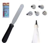 Kit decorador confeiteiro com 1 adaptador + 5 bicos inox e 1 saco de silicone para bolos e cup cake - Megagift