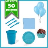 Kit Descartáveis Azul Claro 50 Pessoas - Festabox
