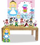 Kit Display Alice no País das Maravilhas Cute Com 8 Peças + Painel - X4adesivos