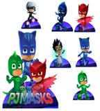 kit Display festa Mdf PJMasks 1 Totem chão e 6 Displays 22cm - X4adesivos