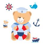kit Display festa Mdf Urso Marinheiro 1 Totem chão e 6 Displays 22cm - X4adesivos