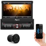 Kit DVD Player Quatro Rodas 1 Din 7 Pol Retrátil BT USB com Câmera de Ré Colorida e Visão Noturna - Kit som e vídeo