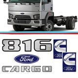Kit Emblemas Caminhao Ford Cargo 816 Escovado Adesivo Resinado 05 Pecas - Sport inox