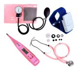 Kit Enfermagem Acadêmico Esfigmomanômetro Estetoscopio Rosa - Premium
