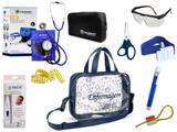 Kit Enfermagem Aparelho De Pressão com Estetoscópio Clinico Duplo Incoterm Completo - Azul + Bolsa Transparente JRMED