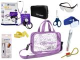 Kit Enfermagem Aparelho De Pressão com Estetoscópio Clinico Duplo Incoterm Completo - Lilás + Bolsa Transparente JRMED