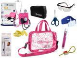 Kit Enfermagem Aparelho De Pressão com Estetoscópio Clinico Duplo Incoterm Completo - Pink + Bolsa Transparente JRMED