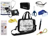 Kit Enfermagem Aparelho De Pressão com Estetoscópio Clinico Duplo Incoterm Completo - Preto + Bolsa Transparente JRMED
